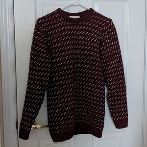 Men's Burgundy Crewneck Sweater with Cream Stitch Detail